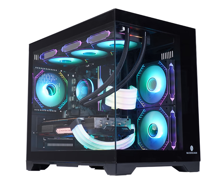 玩嘉孤勇者黑旗舰版 无A柱 海景房机箱台式电脑主机箱 M-ATX主板/360水冷/4090显卡