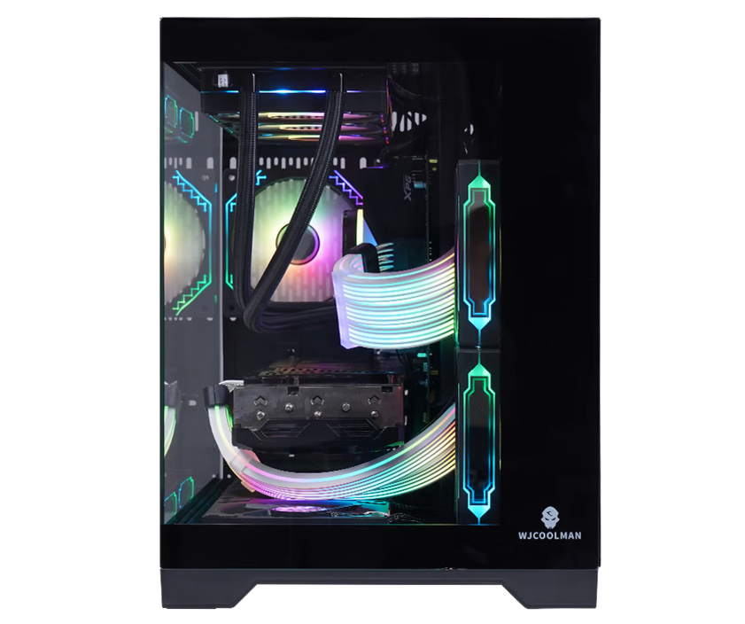 玩嘉孤勇者黑旗舰版 无A柱 海景房机箱台式电脑主机箱 M-ATX主板/360水冷/4090显卡